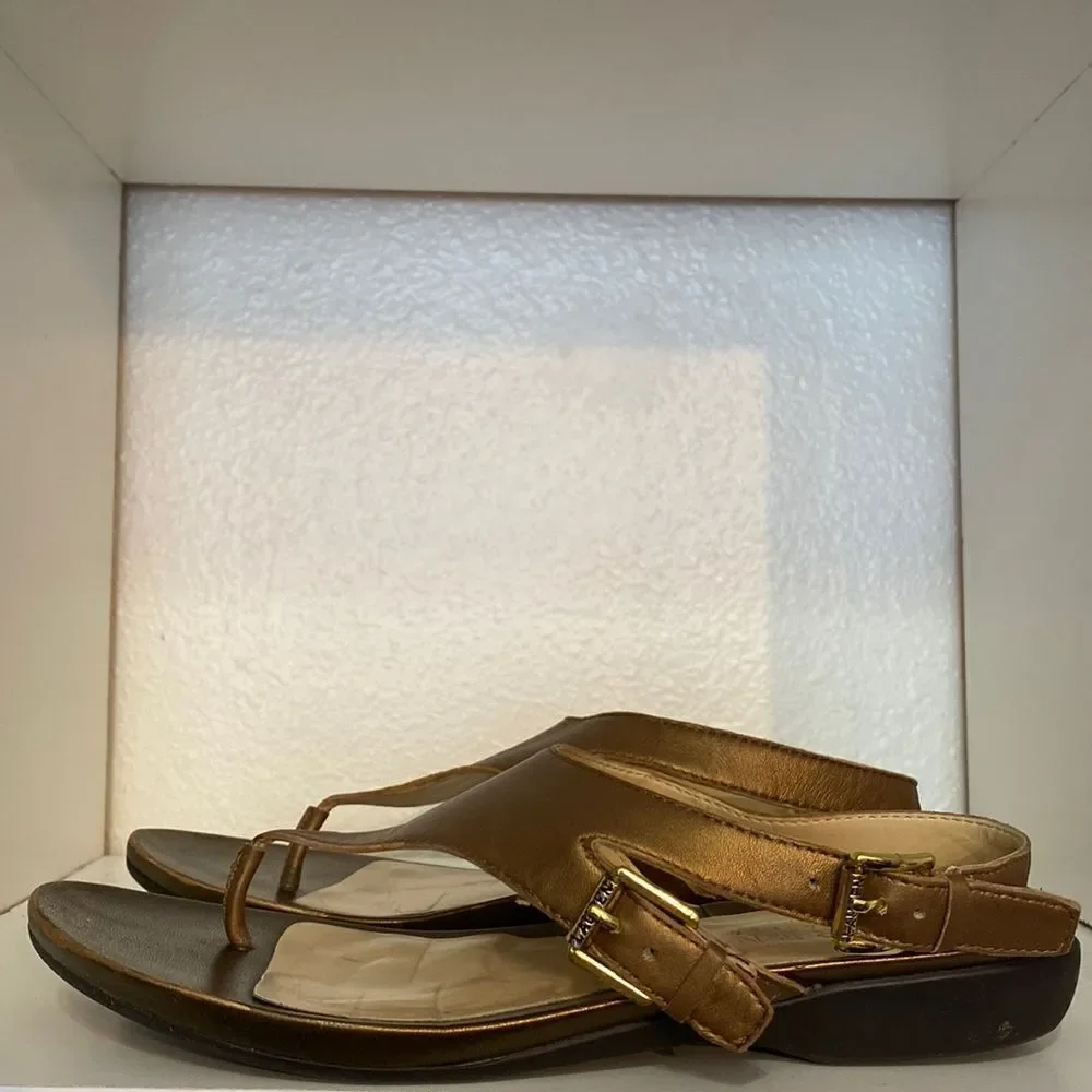 Lauren Ralph Lauren Thong Flat Buckle Gold Sandals
